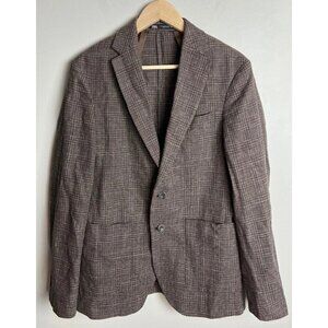 Zara Brown Plaid Linen Blend Blazer Sport Coat Size Medium Morocco Men’s